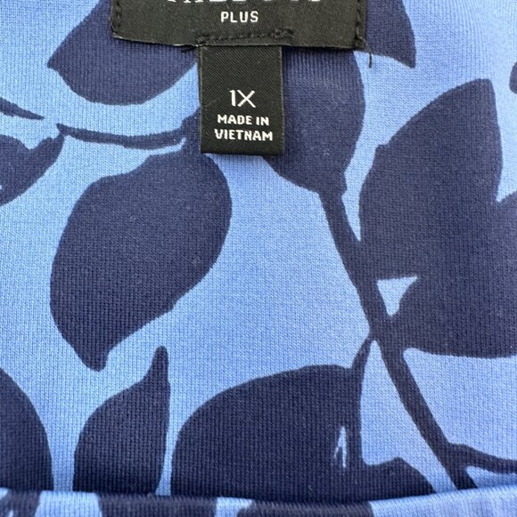 Talbots 1X Floral Midi Dress Long Sleeve Blue Navy Pullover Office Bussiness - Picture 5 of 15